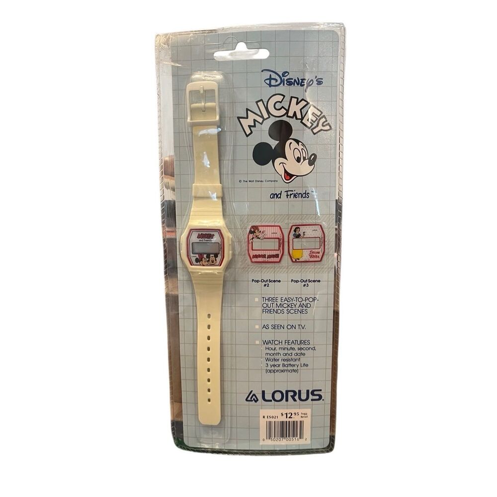 Disney Lorus Mickey Mouse‎ and Friends White Band Pop Out Scene Digital Watch